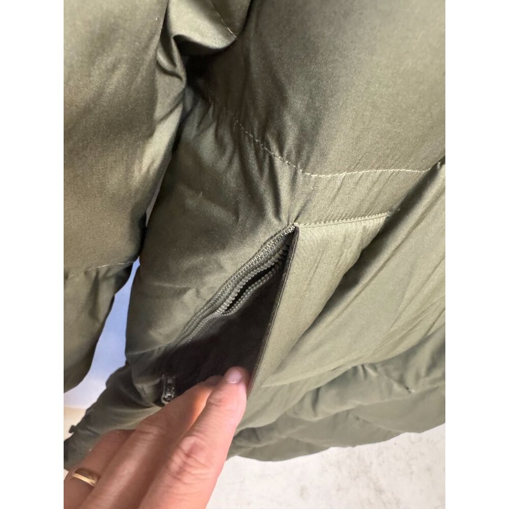 Levis Womens Olive Green Long Hooded Puffer Coat Front Zipper Snap Buttons Small - Picture 8 of 13